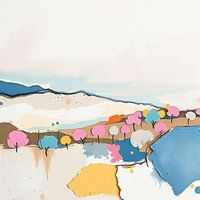 Un paysage de collines et d'arbres colorés.