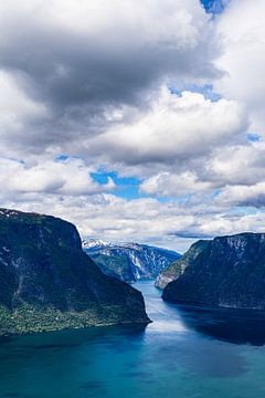 Uitzicht vanaf Stegastein over de Aurlandsfjord in Noorwegen van Rico Ködder