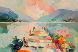 Dreamlike lake with jetty in pastel colours by Niklas Maximilian