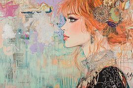 Porträt Frau | Surrealer Blick durch Pastellfarben von Blickfänger Gemälde