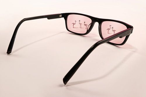 door een roze bril