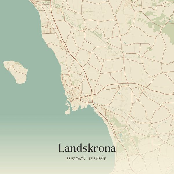 Vintage map of Landskrona, Sweden. by Prints of Place