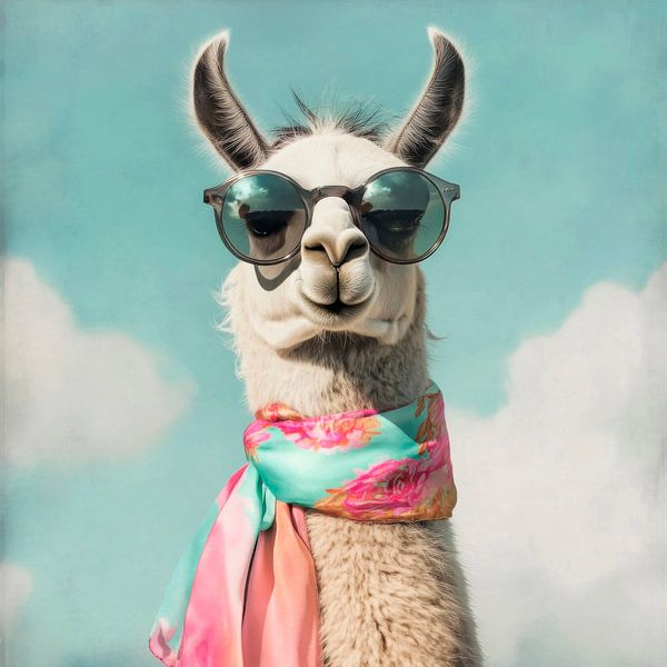 Coole lama stijl met zonnebril van Poster Art Shop