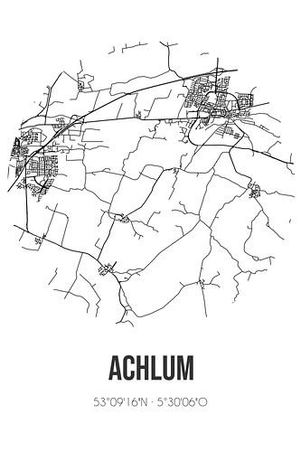 Achlum (Fryslan) | Landkaart | Zwart-wit
