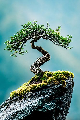 Bonsai op rots met mos