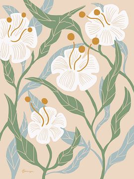 Witte Bloemen - Elegante Botanische Illustratie van Anna Benge