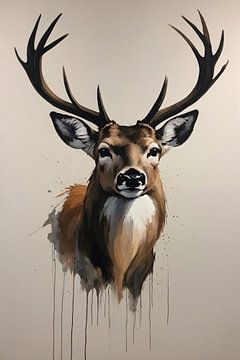 Colourful Modern Abstract Deer Portrait by De Muurdecoratie