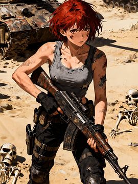 ANIME Crimson Battlefield Survivor - Post-Apocalyptic Military Girl Desert Combat