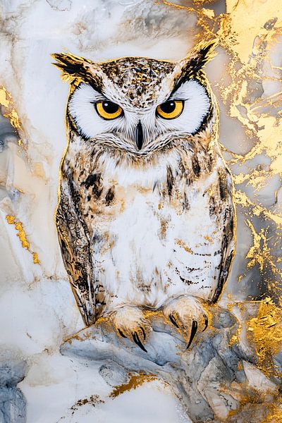 Realistic owl with gold details by Imperial Art House