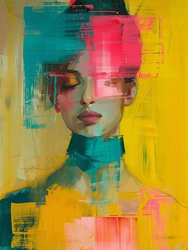 Portrait moderne et abstrait aux couleurs néon sur Carla Van Iersel