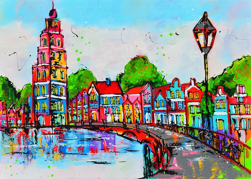 Houses by the water by Vrolijk Schilderij