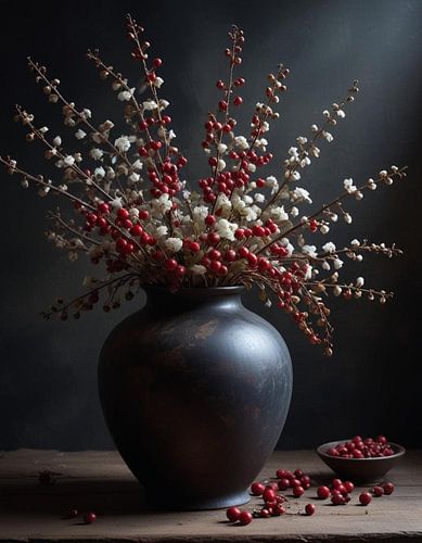 klassiek oude meester stijl vaas met witte bloesem