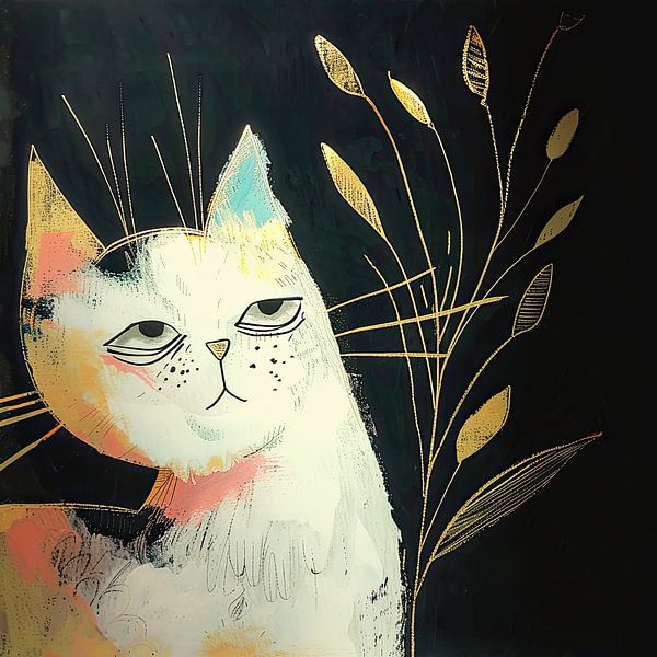 Katten illustratie semi abstract decoratieve kunst van Vlindertuin-Art