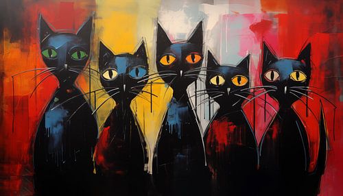 Abstracte zwarte katten kleurrijk panorama