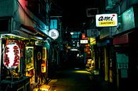 Dunkle Gasse in Tokio mit Lichtern entlang der Häuser. von Mickéle Godderis Miniaturansicht