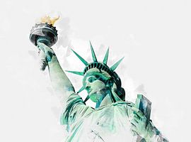 Watercolor paint effect of the Statue of Liberty isolated on white background by Maria Kray