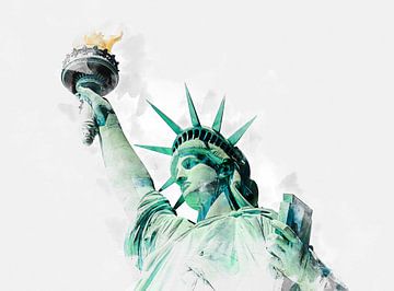 Watercolor paint effect of the Statue of Liberty isolated on white background by Maria Kray