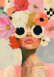 Flora Vision - Portret van een vrouw met bloemen in haar haar en een zonnebril