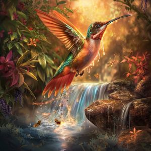 Mystieke kolibrie in magisch landschap