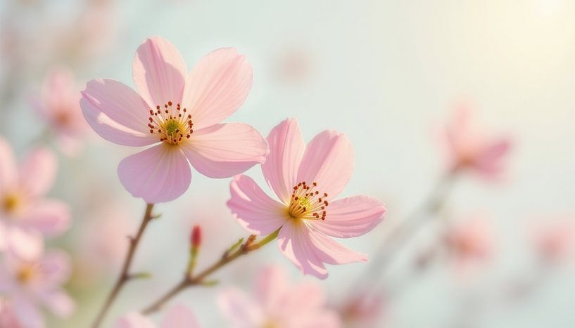 Roze Bloemen in Volle Glorie. van AVC Art Studio