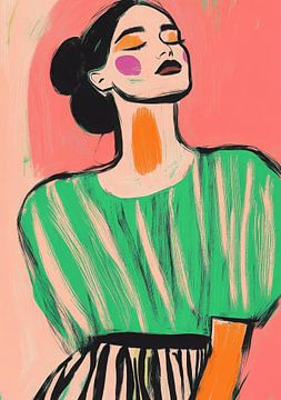 Gestileerd portret: Vrouw met opgestoken haar voor roze achtergrond van Niklas Maximilian