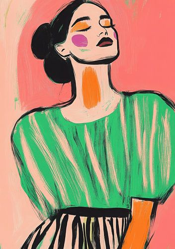 Gestileerd portret: Vrouw met opgestoken haar voor roze achtergrond