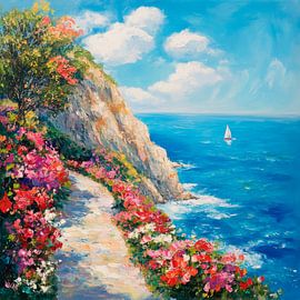 Chemin des fleurs au bord de la mer sur Poster Art Shop