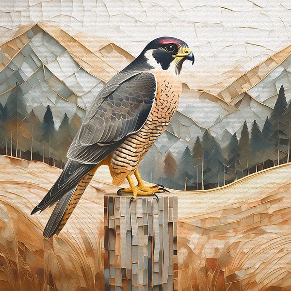 Peregrine falcon on a wooden pole by Emiel de Lange