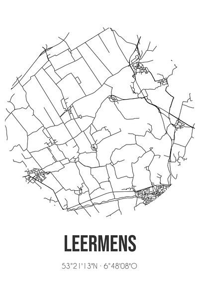 Leermens (Groningen) | Map | Black and white by Prints of Place
