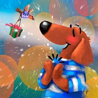 Teckel Tobie is dol op cadeautjes