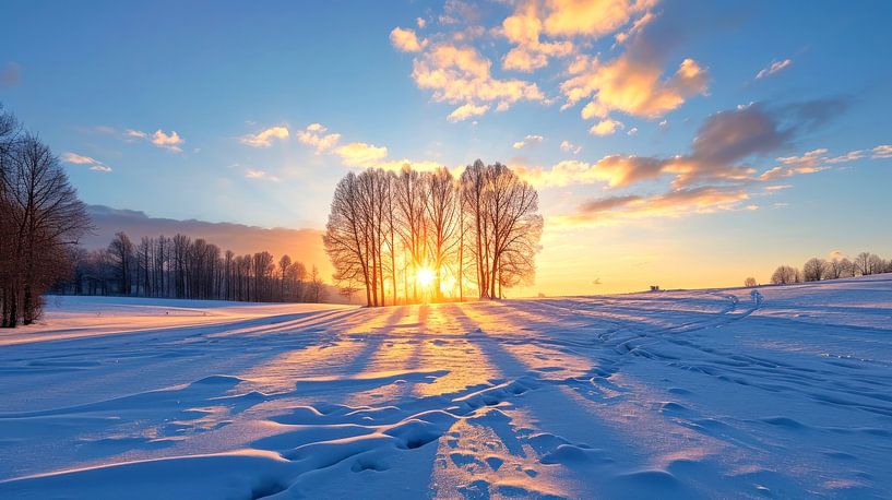 Coucher de soleil sur le tapis de neige par Vlindertuin-Art