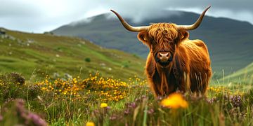 Highlander écossais dans une prairie de montagne sur Vlindertuin Art