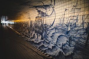 The Cuyperspassage in Amsteram. Bicycle tunnel in Amsterdam.