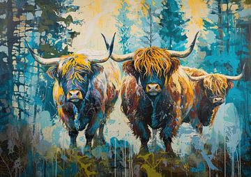 Drie Schotse Hooglanders van Blikvanger Schilderijen