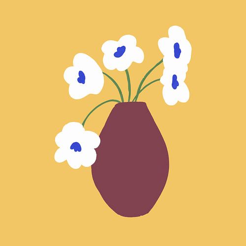 Dutch still life with a vase and flowers in Delft blue