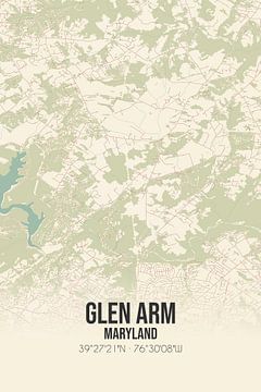 Vintage landkaart van Glen Arm (Maryland), USA. van MijnStadsPoster