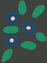 Botanische schetsen.  Boho bloemen in blauw, roze, groen op donkergrijs. van Dina Dankers thumbnail
