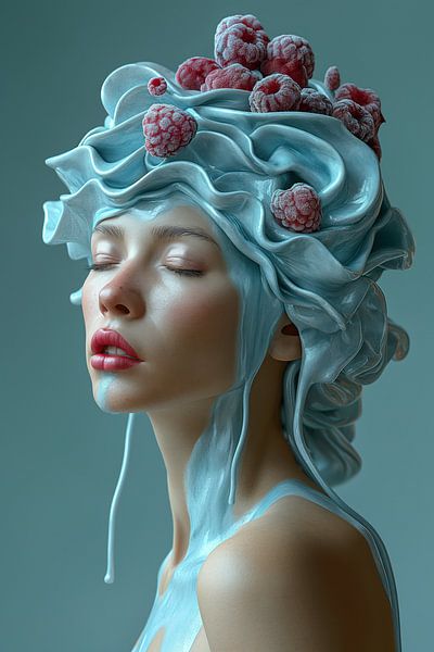 Ice Ice Baby - portret blauw ijs met frambozen van Marianne Ottemann - OTTI