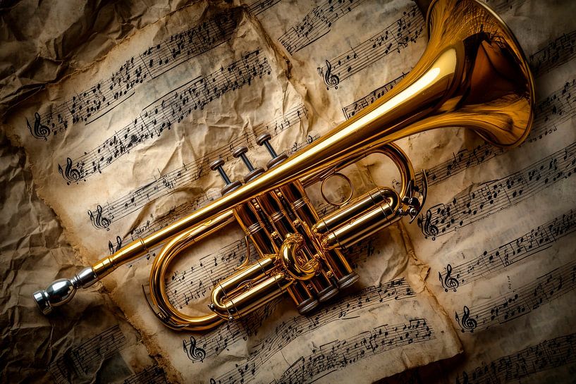 The glamour of the trumpet and sheet music by Poster Art Shop