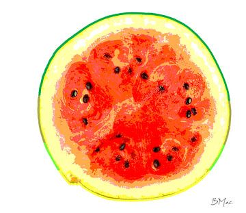 Eenzaam fruit - Watermeloen op witte achtergrond van Barbara Mac Intosch