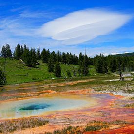 Lenticularis cloud over hot spring in Yellowstone National Park by Thomas Zacharias