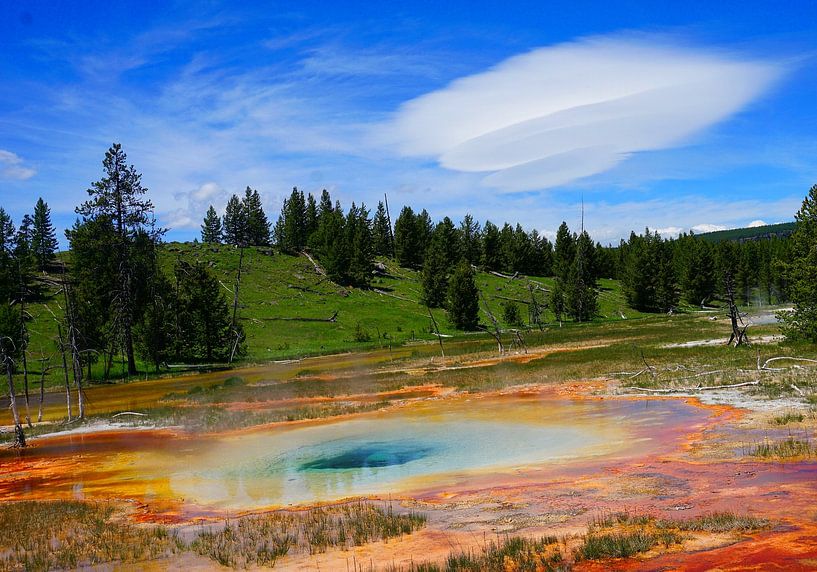 Lenticularis cloud over hot spring in Yellowstone National Park by Thomas Zacharias