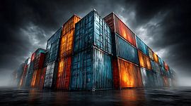 Leuchtende Container im Sturm von Jonas Weinitschke