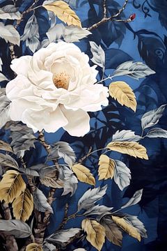 witte bloem in blauwe achtergrond van haroulita