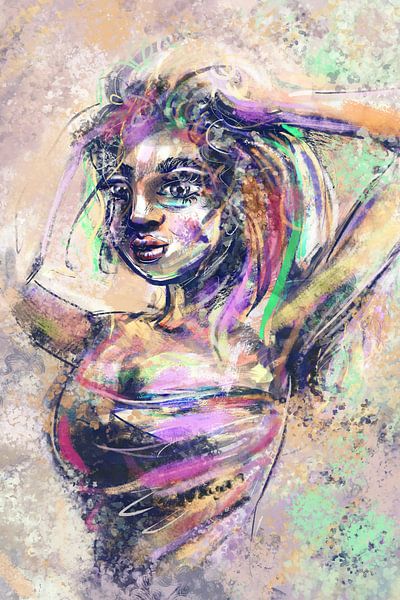 Portrait coloré d'une femme par Emiel de Lange