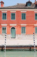Burano | Coral and green house at the canal in Venice Italy travel photography art print