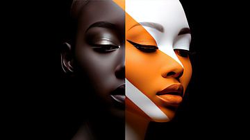 Who's watching? IV Close up portrait in orange, white,black by René van den Berg