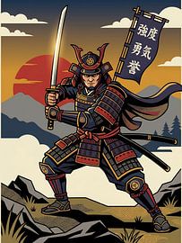 Affiche « Samurai Warrior » au coucher du soleil sur Bovi Okta