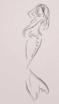 Strichzeichnung Meerjungfrau - Einfachheit von Emiel de Lange