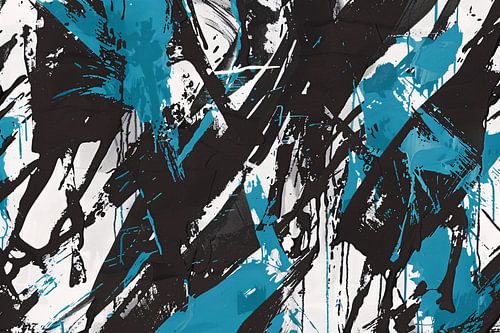 Dynamique abstraite en noir, blanc et bleu